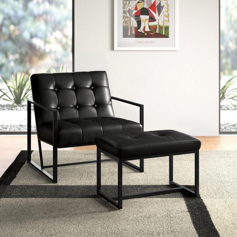 Metal Kızak Ayaklı Kapitoneli Suni Deri Puflu Tekli Koltuk - 204451