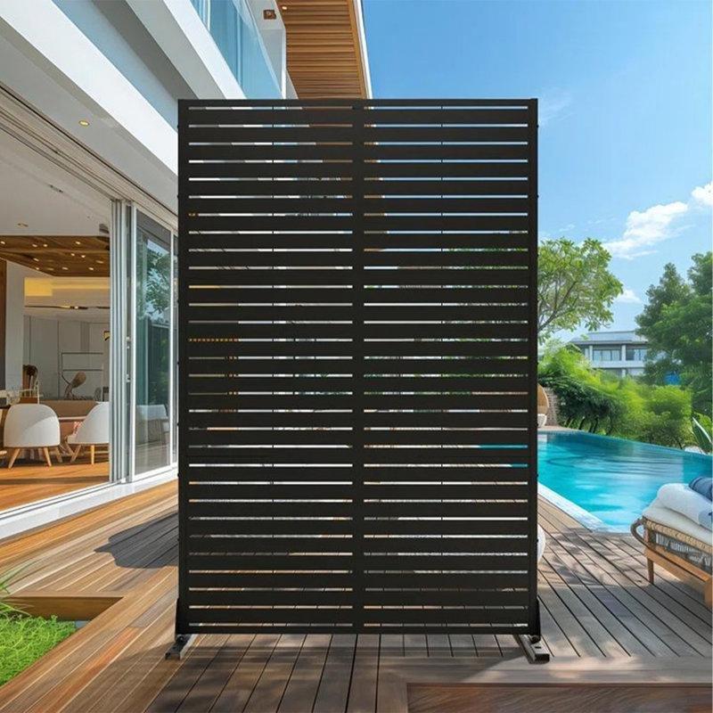 Metal Lazer Kesim Yatay Çizgili Desenli Ayaklı Bahçe Paravanı - 183x120 cm - 172869