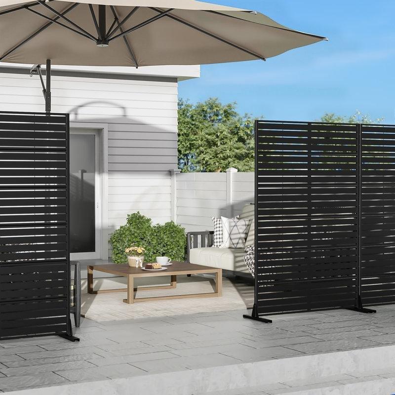 Metal Lazer Kesim Yatay Çizgili Desenli Ayaklı Bahçe Paravanı - 183x120 cm - 172869