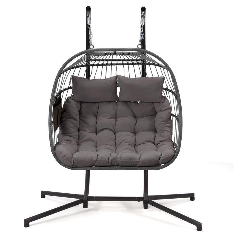 Metal Rattan Çift Kişilik Katlanabilir Sepetli Ayaklı Balkon Salıncağı - 162x99 cm - 175071