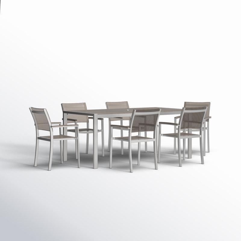Metal Şemsiye Delikli İstiflenebilir 6 Kişilik Bahçe Masa Takımı - 181x89 cm - 216508