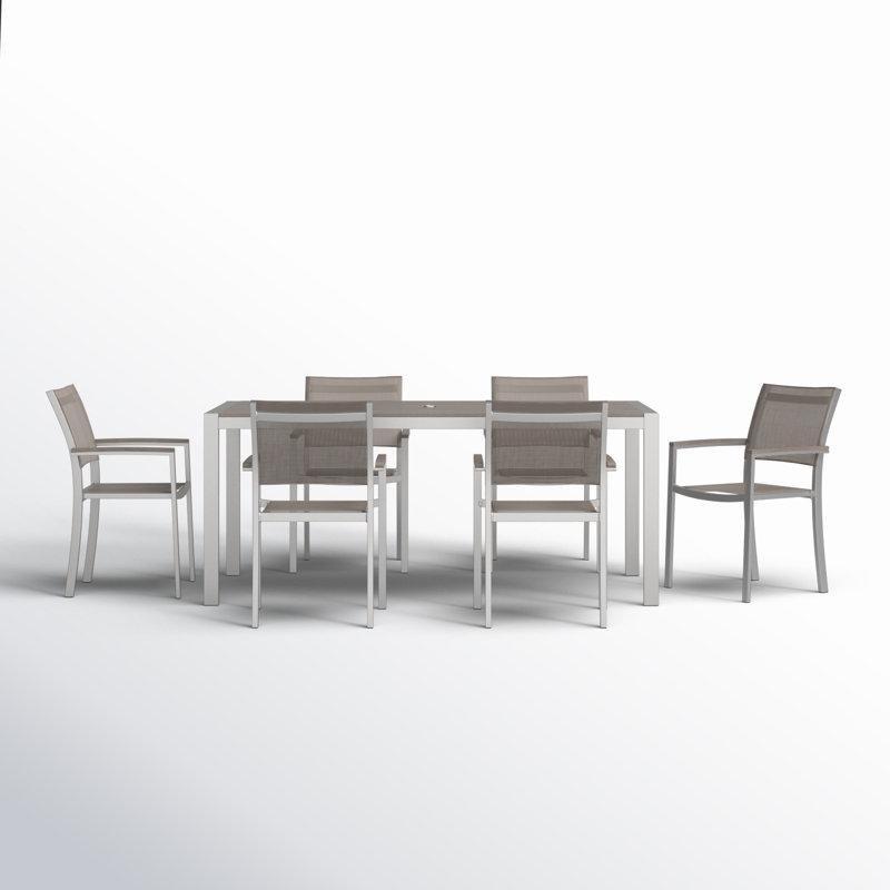 Metal Şemsiye Delikli İstiflenebilir 6 Kişilik Bahçe Masa Takımı - 181x89 cm - 216508