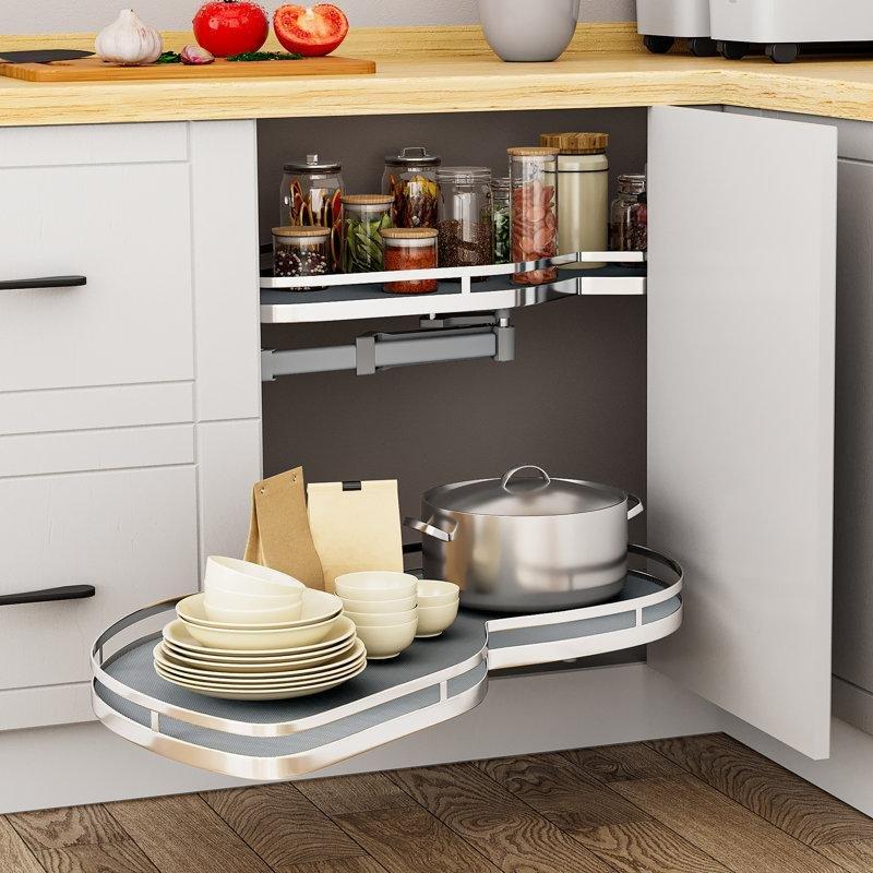 Metal Sola Açılır Döner 2 Katlı Teleskopik Dolap İçi Raf - 81 cm - 183313