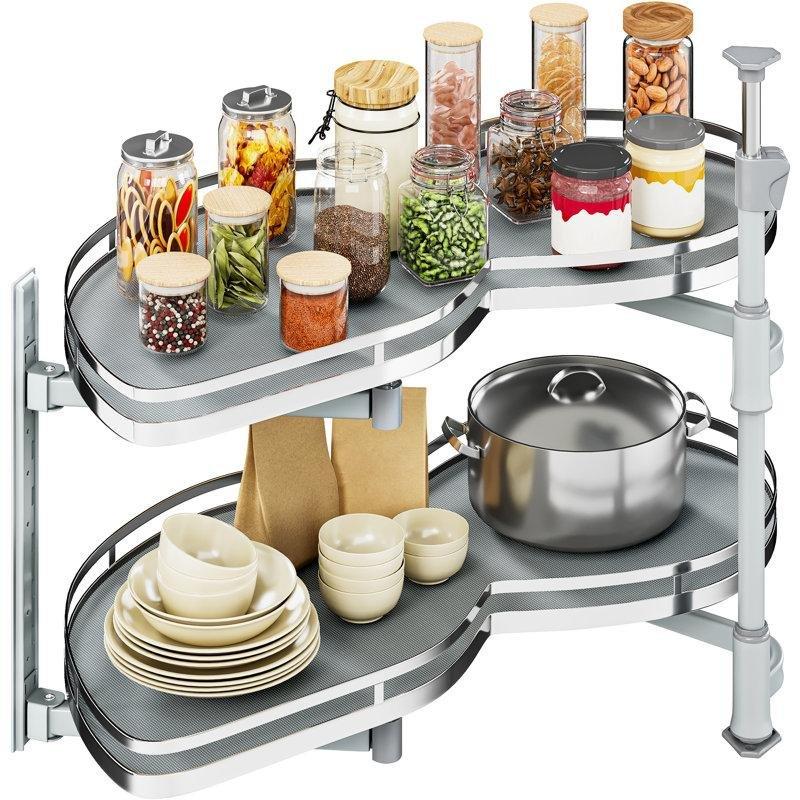 Metal Sola Açılır Döner 2 Katlı Teleskopik Dolap İçi Raf - 81 cm - 183313