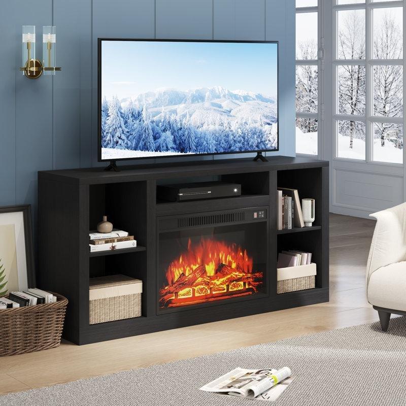 Metal ve Cam Detaylı MDF Şömineli TV Ünitesi - 145 cm - 222145
