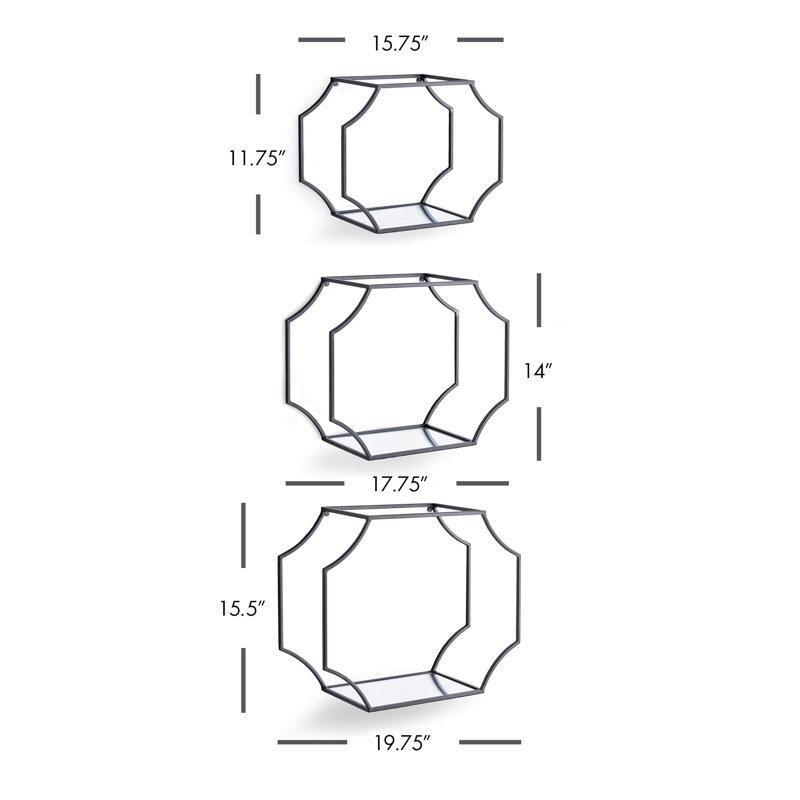 Metal ve Cam Sekizgen Geometrik 3lü Set Duvar Rafı - 179509