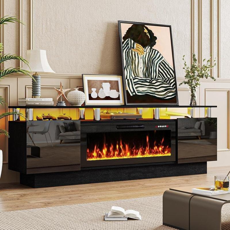 Metal ve MDF Elektrikli Şömineli Aynalı Kapaklı TV Ünitesi - 178 cm - 222439