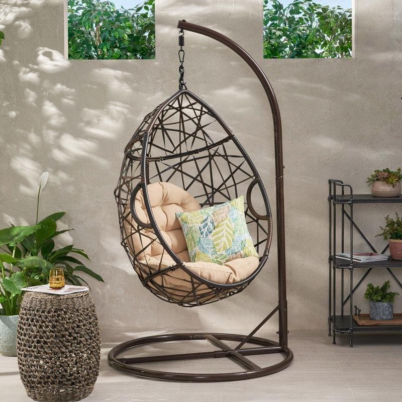 Metal ve Rattan Gölgelikli Ayaklı Tek Kişilik Balkon Salıncağı - 175013