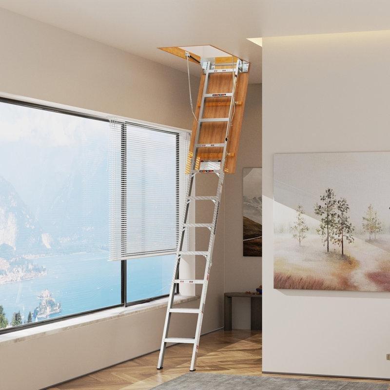 Metalik Gri Alüminyum Alaşım Teleskopik Çatı Merdiveni - 58x138 cm - 170873