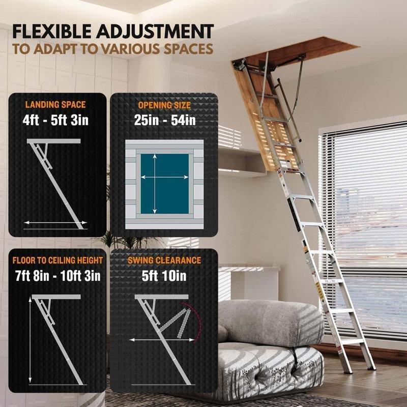 Metalik Gri Alüminyum Katlanır Teleskopik Ayarlanabilir Çatı Merdiveni - 58x138 cm - 170847