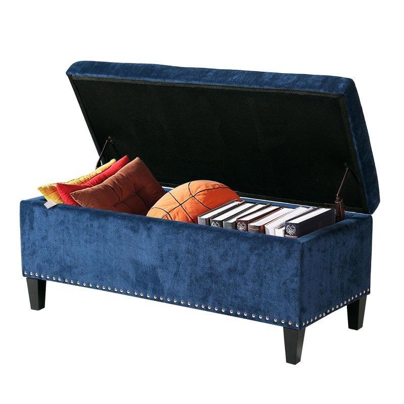 Mikrofiber Kumaş Ahşap Ayaklı Sandıklı Kapitoneli Zımba Detaylı Puf - 107x46 cm - 165067