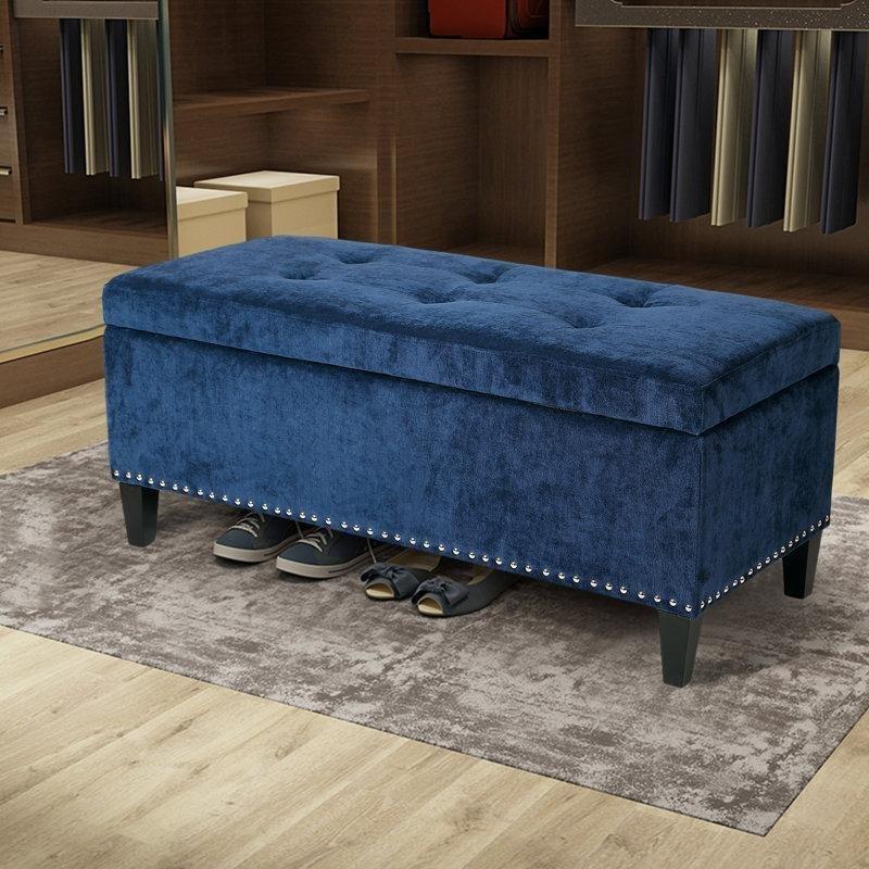 Mikrofiber Kumaş Ahşap Ayaklı Sandıklı Kapitoneli Zımba Detaylı Puf - 107x46 cm - 165067