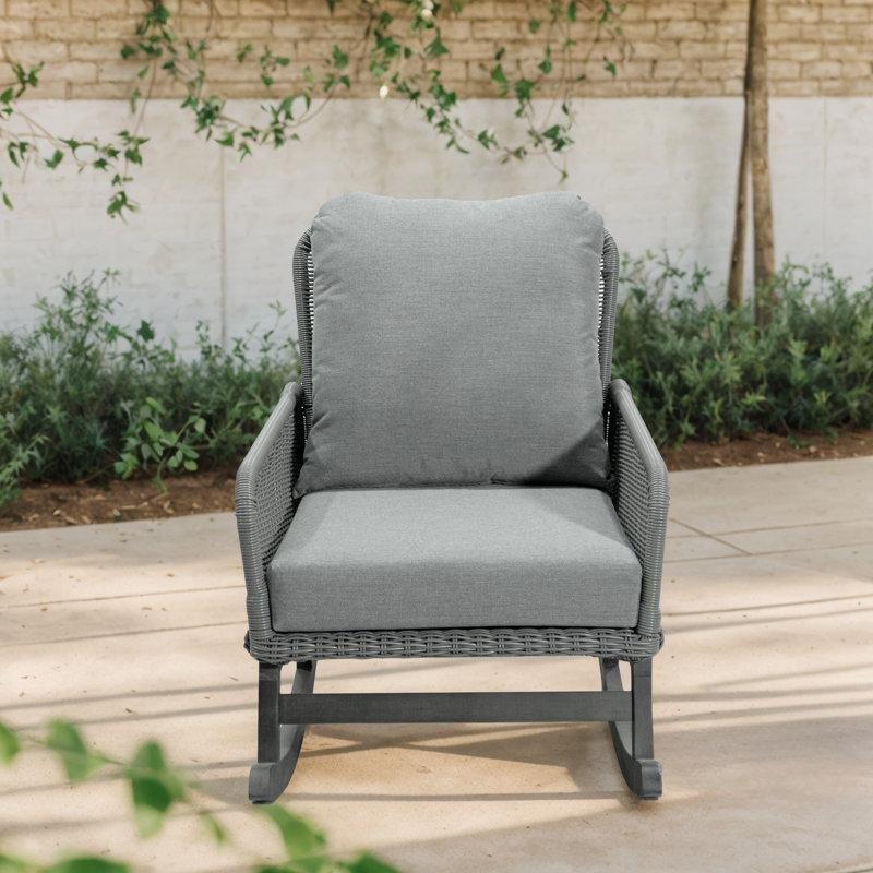 Minderli Ahşap ve PE Rattan Dış Mekan Sallanan Sandalye - 219146