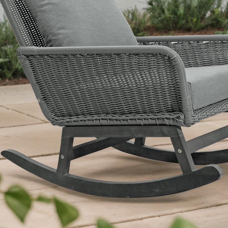 Minderli Ahşap ve PE Rattan Dış Mekan Sallanan Sandalye - 219146
