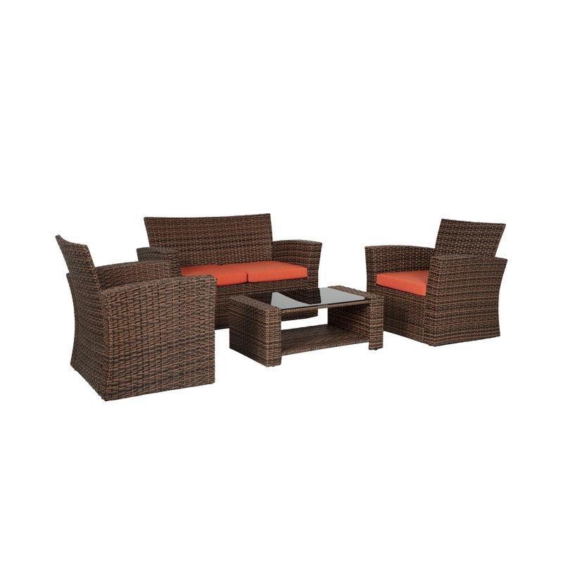 Minderli Cam Tablalı Rattan 4 Kişilik Bahçe Takımı - 212814