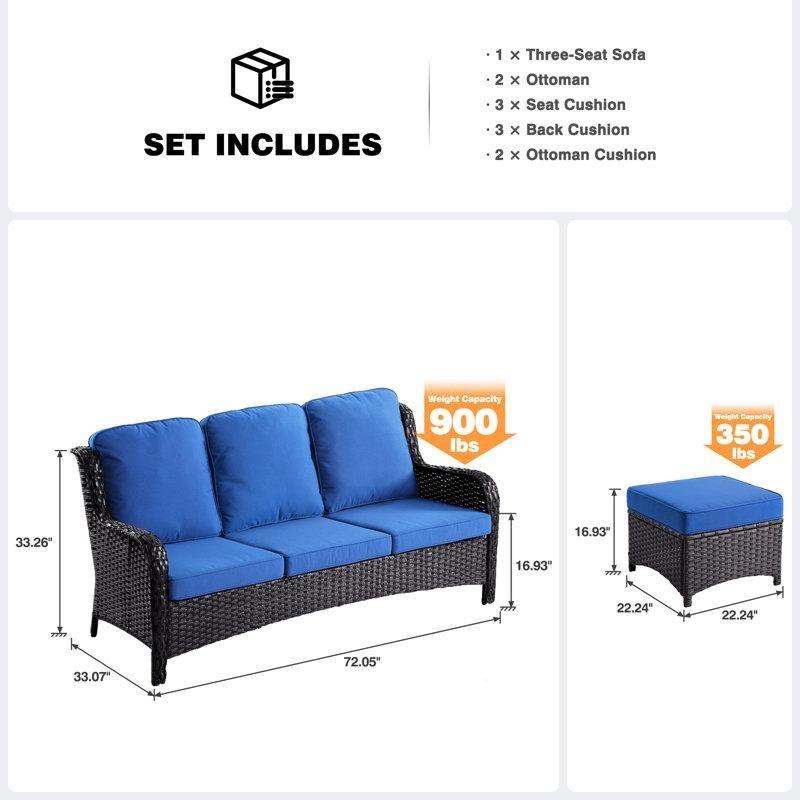 Minderli El Örgüsü Rattan 3 Kişilik Bahçe Takımı - 209997