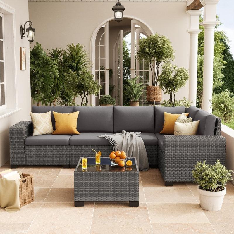 Minderli Modüler Rattan 6 Parça Bahçe Takımı - 210513