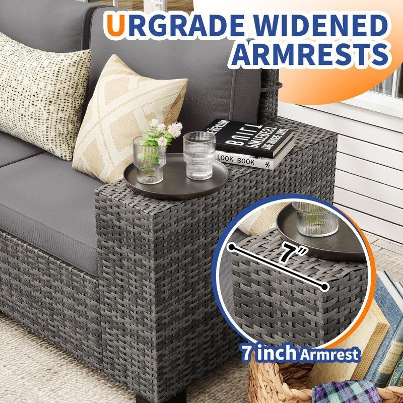 Minderli Modüler Rattan 6 Parça Bahçe Takımı - 210513