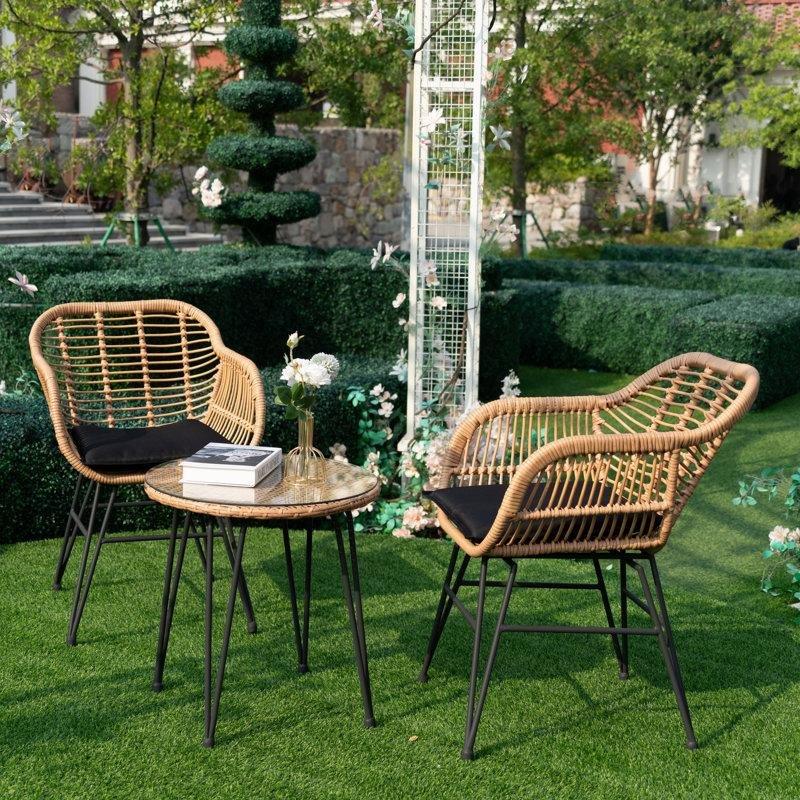 Minderli PE Rattan 2 Kişilik Balkon Seti ve Cam Tablalı Sehpa - 174863