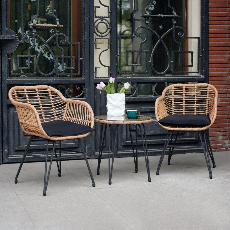 Minderli PE Rattan 2 Kişilik Balkon Seti ve Cam Tablalı Sehpa - 174863