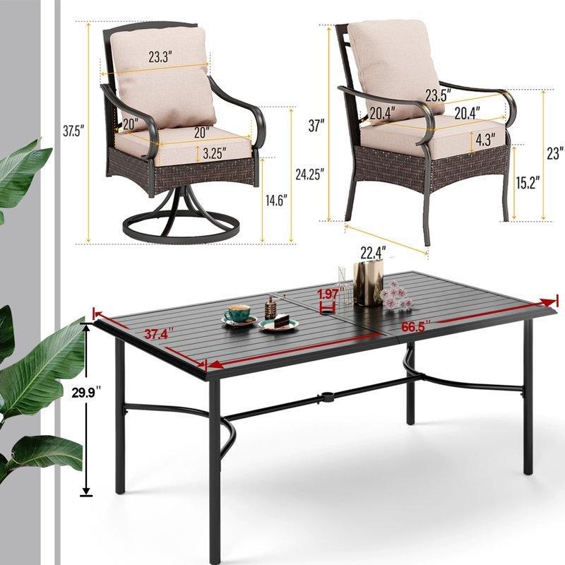 Minderli ve 2 Döner Sandalyeli Siyah Metal Rattan 6 Kişilik Bahçe Masa Takımı - 215530