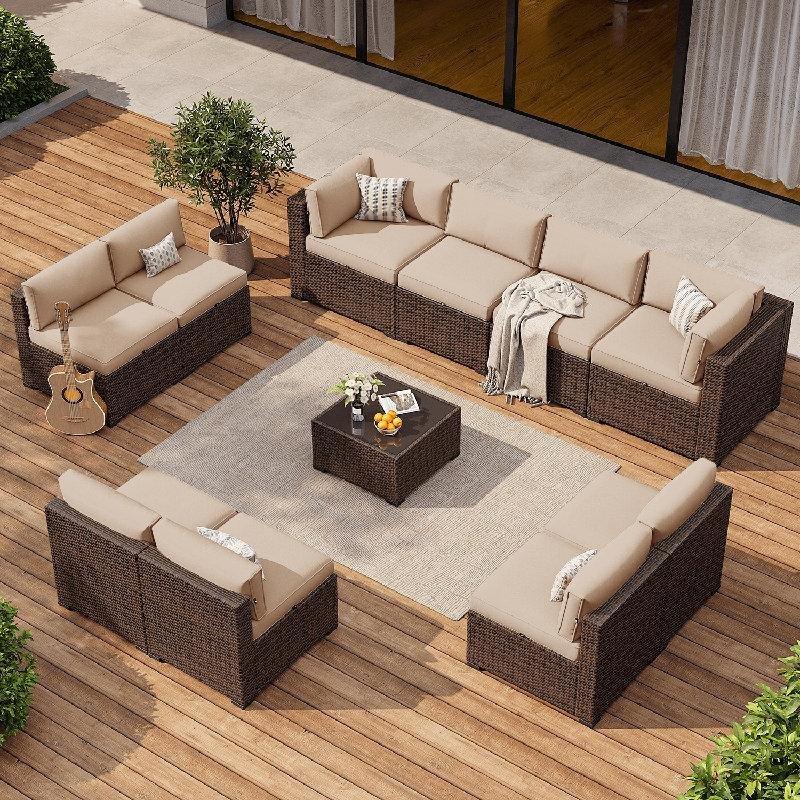Modüler Rattan Minderli Bahçe Takımı - 11 Parça - 208982