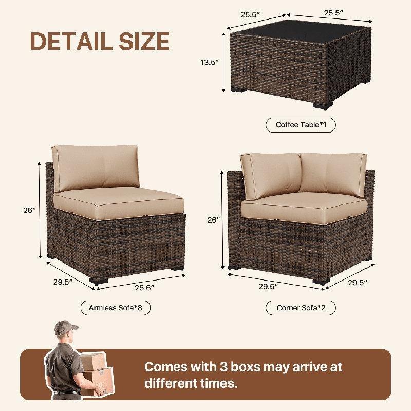 Modüler Rattan Minderli Bahçe Takımı - 11 Parça - 208982