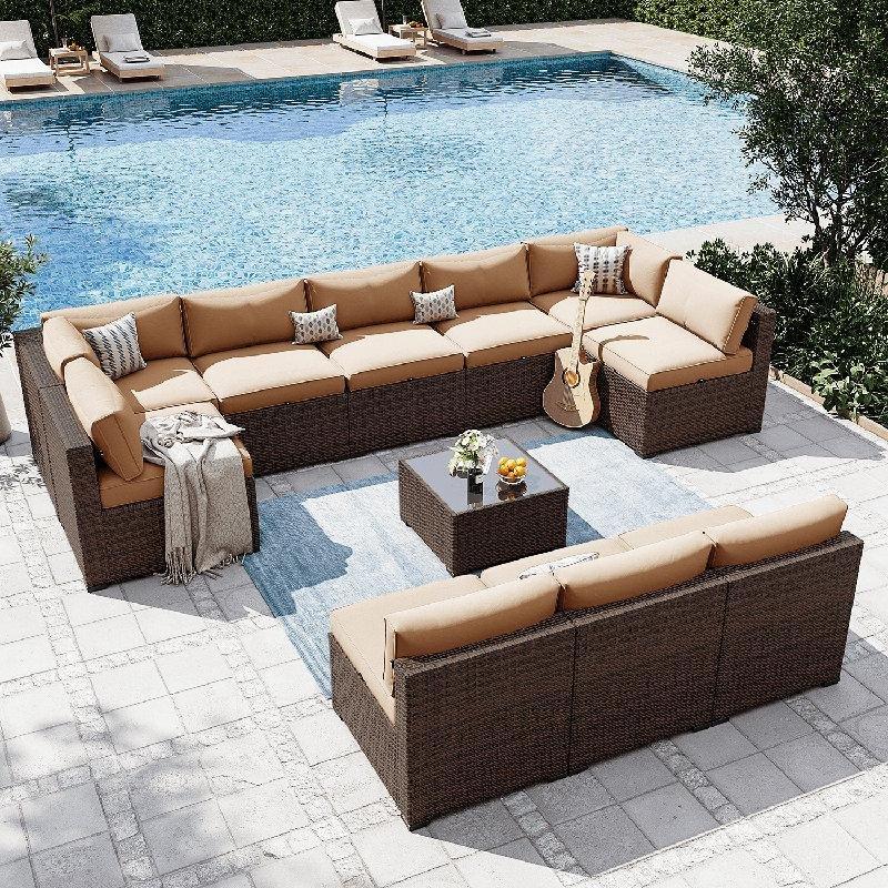 Modüler Rattan Minderli Bahçe Takımı - 11 Parça - 208982