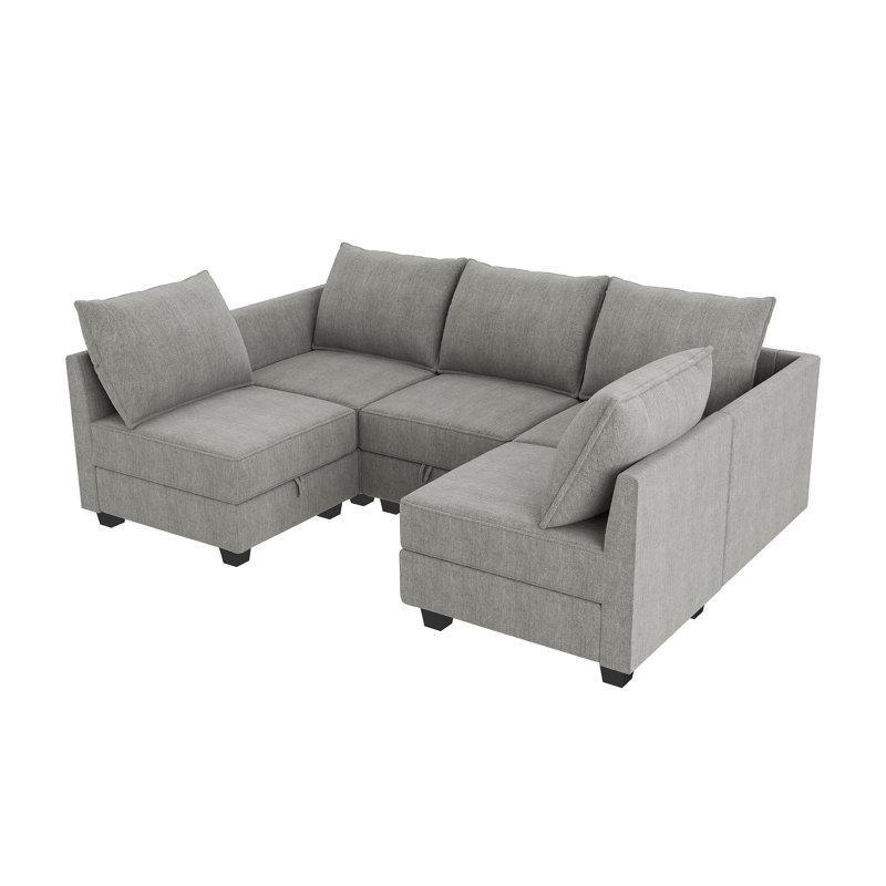 Modüler Saklama Alanlı Yönü Değiştirilebilir Polyester Kumaş L Köşe Koltuk Takımı - 221x143 cm - 192925