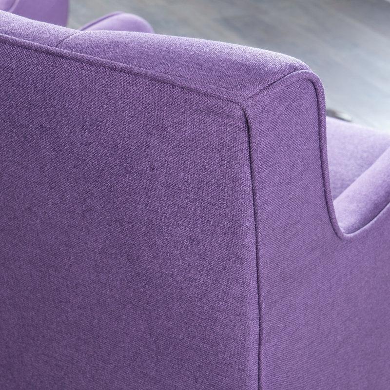 Mor Polyester Kapitoneli Huş Ağacı Ayaklı Tekli Koltuk 2li Set - 64 cm - 204458
