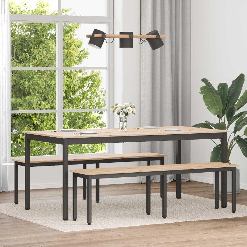 Natur Masif Çam Ağacı Metal Ayaklı Bohem Yemek Masası - 180x90 cm - 235541