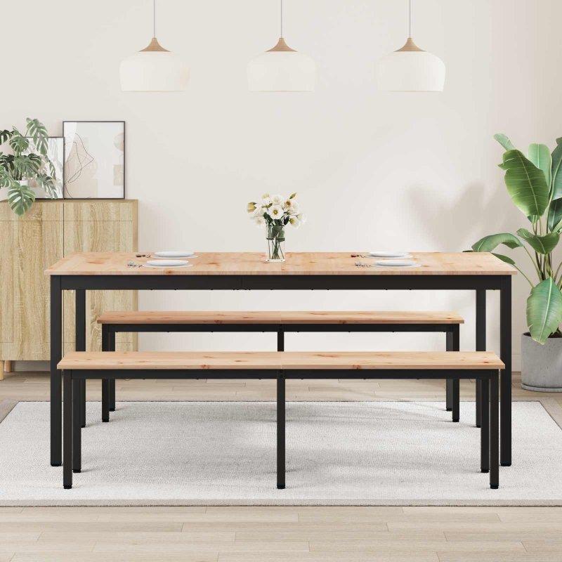 Natur Masif Çam Ağacı Metal Ayaklı Bohem Yemek Masası - 180x90 cm - 235541