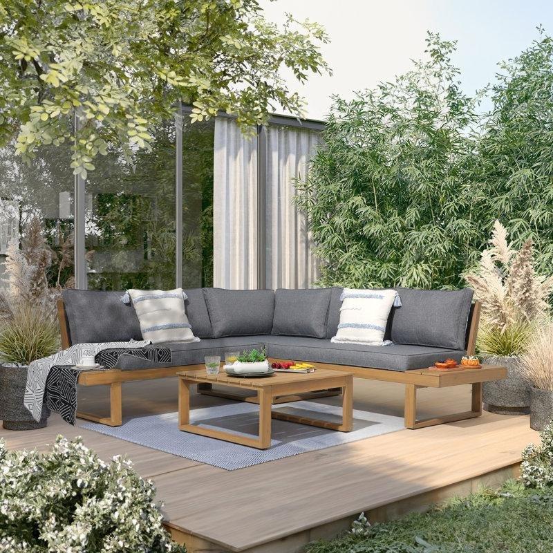 Naturel Masif Akasya Ahşap Modüler 5 Kişilik Köşe Bahçe Takımı - 212974