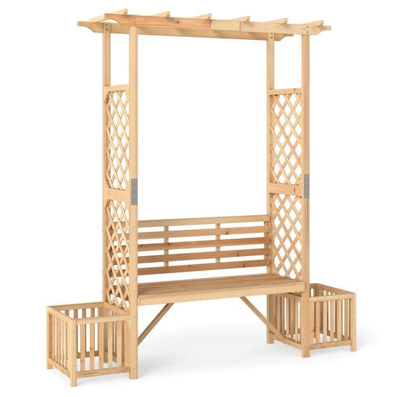 Naturel Masif Köknar Ağacı İki Kişilik Oturaklı ve Saksılı Pergola Çatılı Bahçe Kemeri - 186x204 cm - 178943