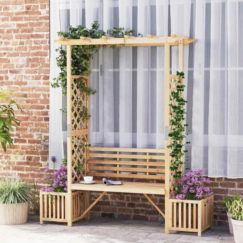 Naturel Masif Köknar Ağacı İki Kişilik Oturaklı ve Saksılı Pergola Çatılı Bahçe Kemeri - 186x204 cm - 178943