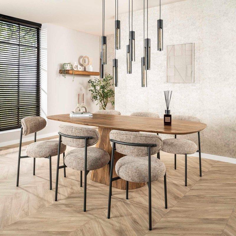 Natürel Masif Mango Ağacı Oval Yivli Konik Ayaklı Bohem Yemek Masası - 215x105 cm - 235290