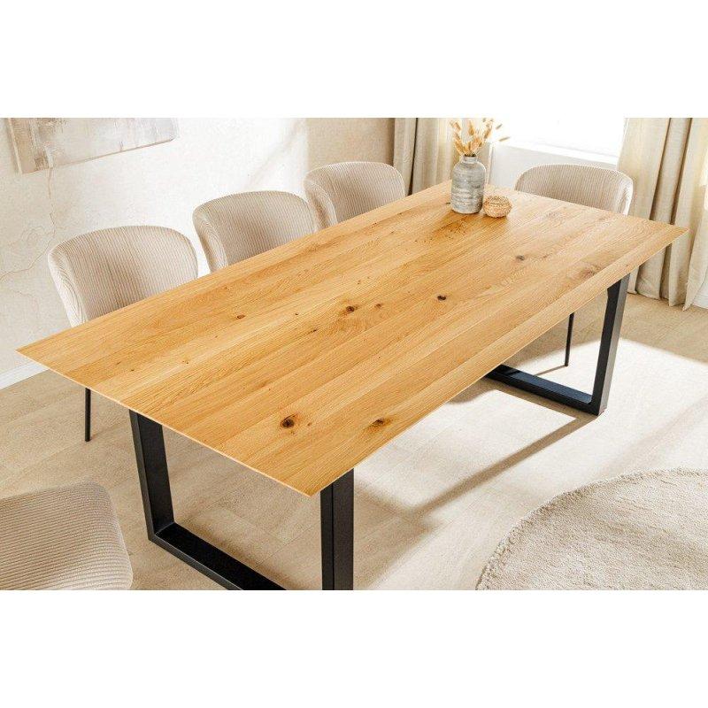 Naturel Masif Meşe İsviçre Kenar U-Ayaklı Metal Bohem Yemek Masası - 160x95 cm - 236446