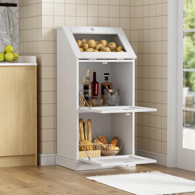 Natürel MDF 3 Katlı Mıknatıslı Kapaklı Havalandırmalı Dolaplı Sebzelik - 43x30x90 cm - 177836