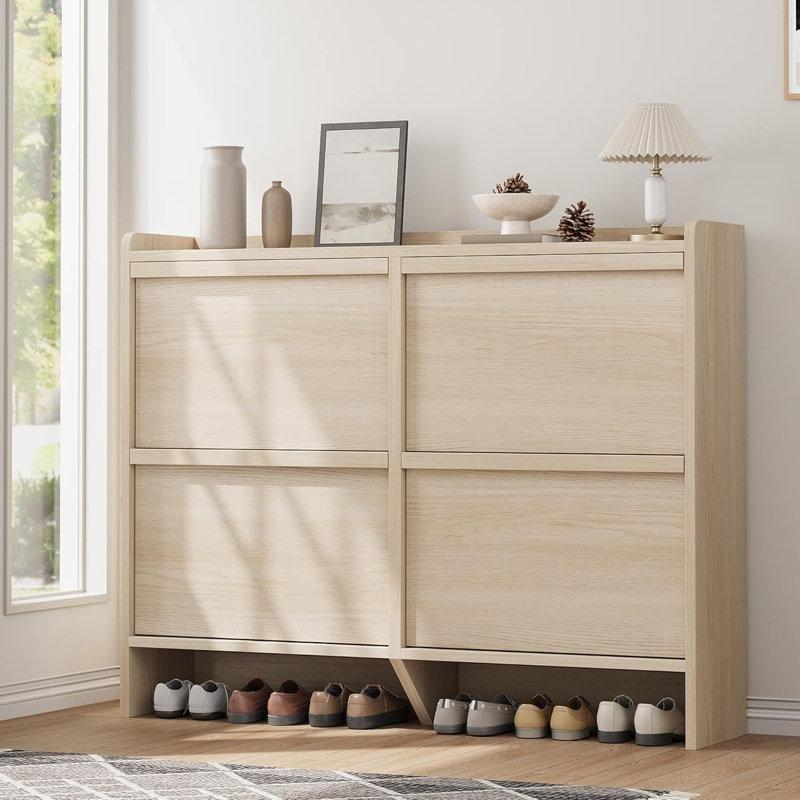Natürel Meşe MDF 4 Düşer Kapaklı Ayarlanabilir Raflı Ayakkabılık - 120 cm - 227349