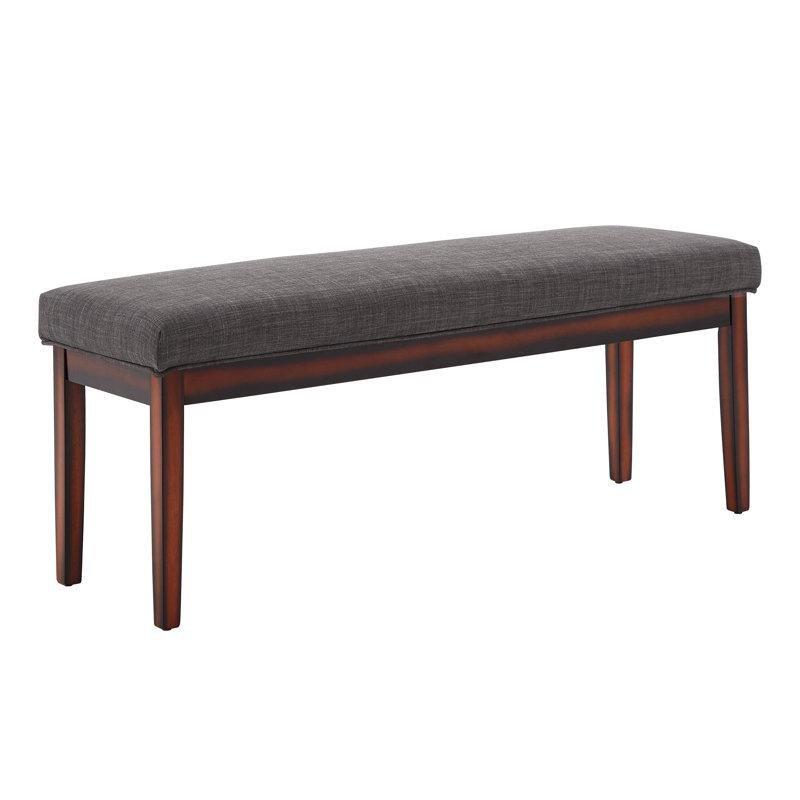 Nötr Keten Döşemeli Kahverengi Masif Ceviz Ahşap Kare Ayaklı Bench - 134 cm - 164602