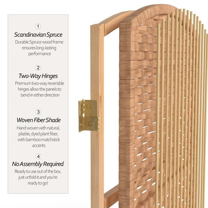 Nötr Renk Doğal Lif ve Ahşap Katlanır Kemerli Paravan - 181x199 cm - 184641