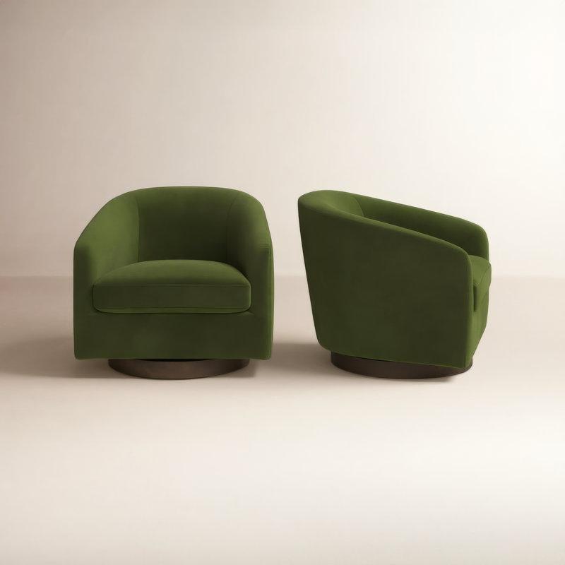 Orman Yeşili Kadife Döner 2li Set Fıçı Tekli Koltuk - 205295