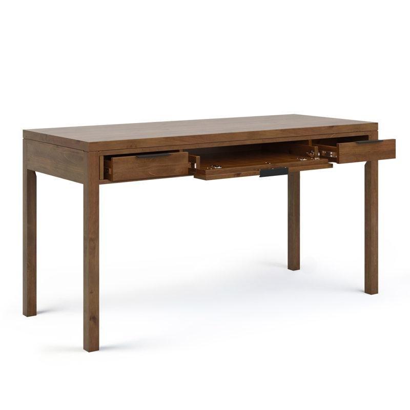 Orta Eyer Kahverengi Masif Çam Ahşap 2 Çekmeceli Klavyelikli Vintage Çalışma Masası - 153 cm - 234137
