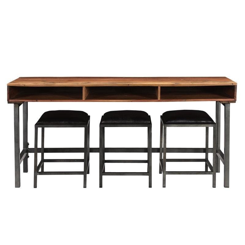 Orta Ton Masif Tik Ağacı 3 Tabureli ve Raflı Koltuk Arkası Dresuar - 194x56x92 cm - 217736