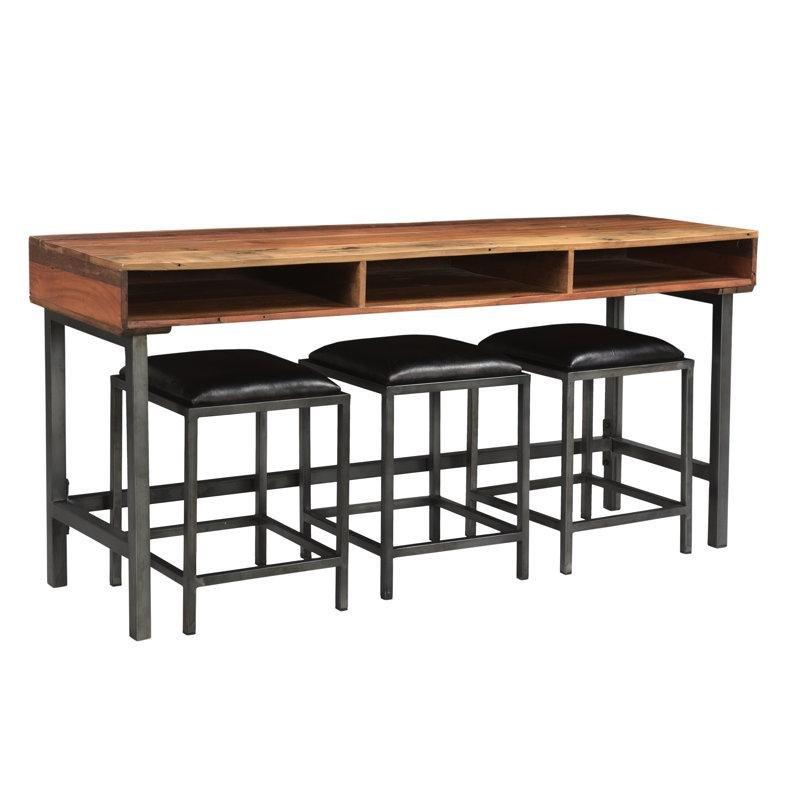 Orta Ton Masif Tik Ağacı 3 Tabureli ve Raflı Koltuk Arkası Dresuar - 194x56x92 cm - 217736