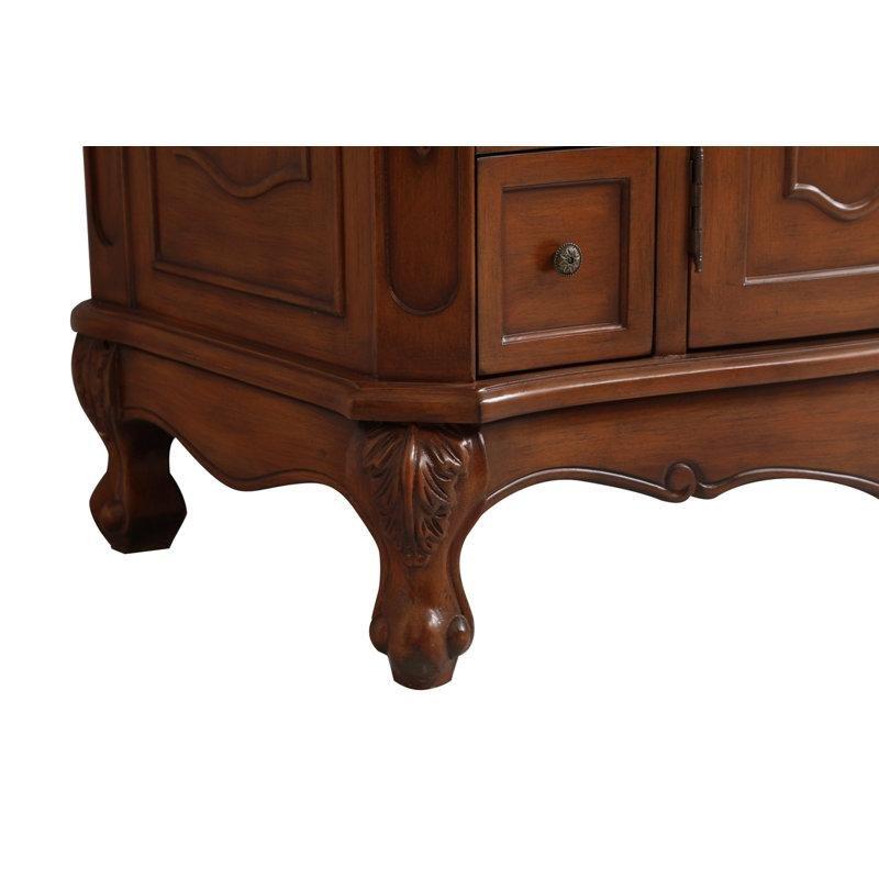 Oymalı Detaylı Masif Huş Ağacı Ayaklı Mermer Tezgahlı Banyo Lavabo Dolabı - 107 cm - 200501