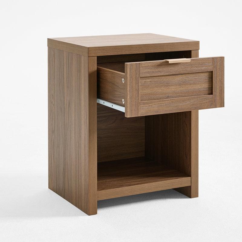 Özel Ceviz Rengi MDF Metal Kulplu Tek Çekmeceli ve Raflı Komodin - 224515