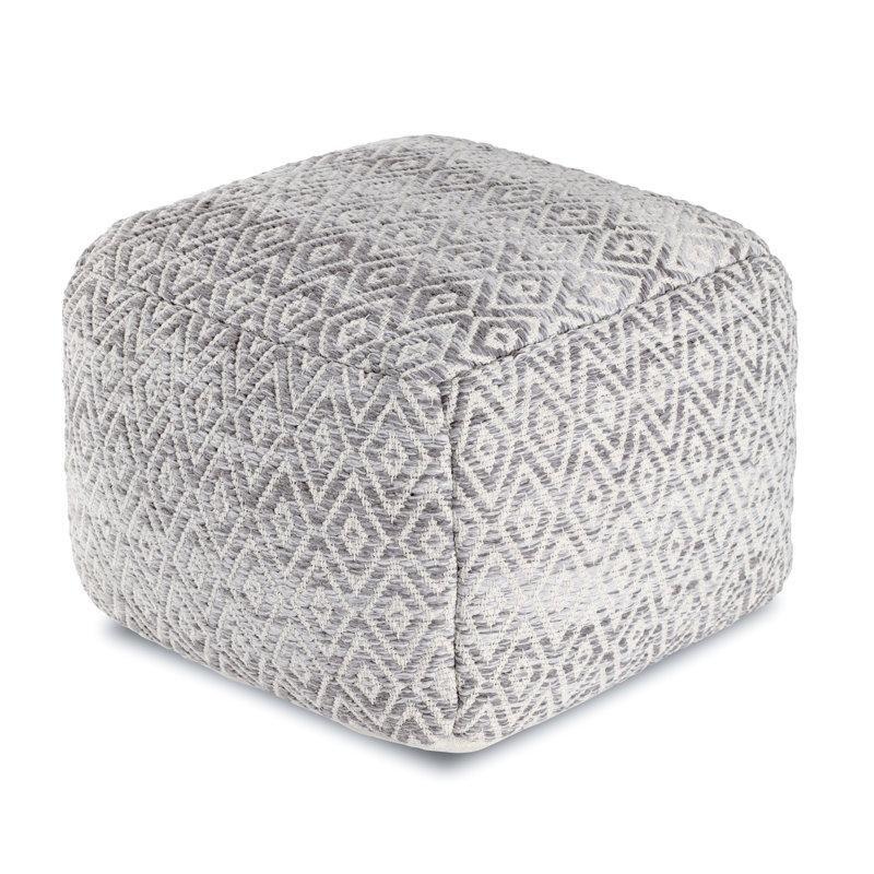 Pamuk Karışımlı Kumaş Geometrik Desenli El Yapımı Kare Puf - 56x56x41 cm - 165319