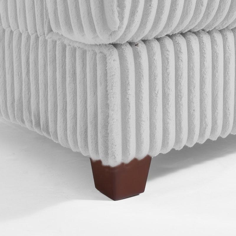 Pamuklu Flanel Kumaş Masif Ahşap Ayaklı Suni Kürk Dokulu Kare Puf - 92x63 cm - 165199