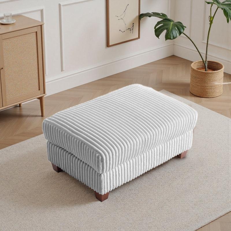 Pamuklu Flanel Kumaş Masif Ahşap Ayaklı Suni Kürk Dokulu Kare Puf - 92x63 cm - 165199